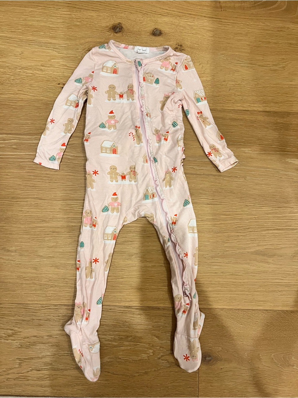 Angel Dear Pink Gingerbread & Holiday House Footed One-Piece